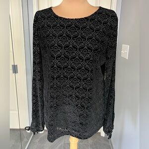 Talbots‎ Black Velvet Burnout Damask Tie Sleeve Witchy Whimsigoth Top